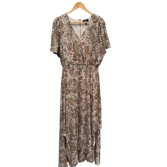 MSK Women's Paisley-Print Flutter-Sleeve Maxi Dress L Wedding Guest Office Wear - Picture 5 of 16